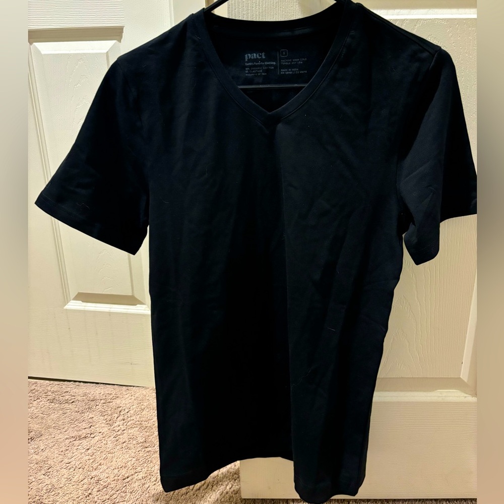 Three Mens Small Pact Black V-Neck Tee Shirts - Brand New